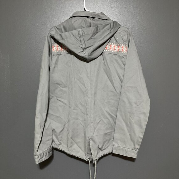 Roxy Women Size L Grey Windbreaker Jacket Surfer Geo Pattern Hood Lightweight - Picture 7 of 13